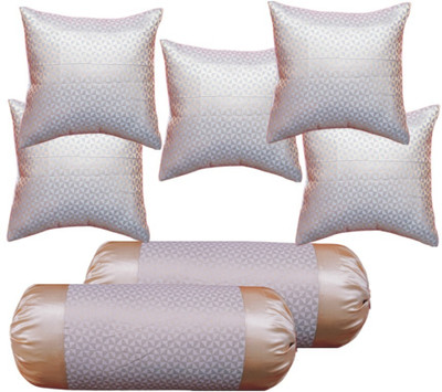 RACCOON Microfibre Bolster Pack of 7 Solid Combo Set Of 5 Premium Cushions & 2 Bolster With Cover(WHITE,GOLD)