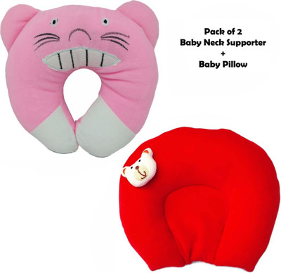 EVK Mustard Seeds, Cotton Baby Pillow Pack of 2 Toons & Characters, Smiley(Teeth Pink and Red)