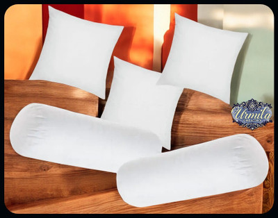 Urmila Creation Diwan Set Of 3 Cushion & 2 Microfibre Solid Sleeping Pillow Pack of 5(White)