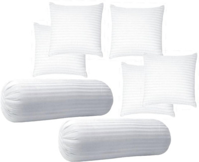 RACCOON Classic Set Of 5 Cushions & 2 Microfibre Stripes Bolster Pack of 7(White)