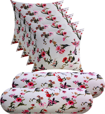 GKM Microfibre Bolster Pack of 7 Floral(White)