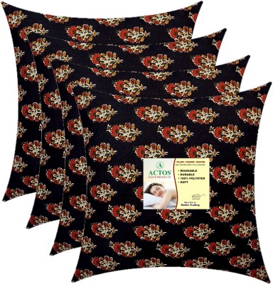 ACTOS Microfibre Floral Cushion Pack of 4(Black)