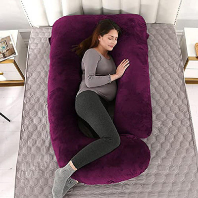 WILD MINT ultra soft j shaped pillow Microfibre, Polyester Fibre Solid Pregnancy Pillow Pack of 1(purpal)