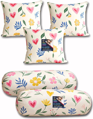 VILLAGERS Microfibre Bolster Pack of 5 Floral 3 Cushion and 2 Bolster(Multicolor)