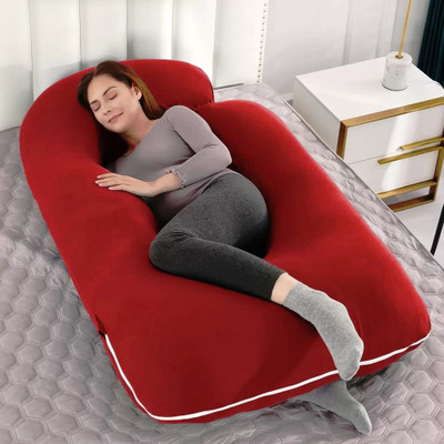 THUKRAN J Shape Microfibre Solid Pregnancy Pillow Pack of 1(Red)