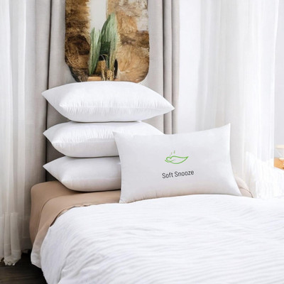 SOFT SNOOZE SOFT LUXURY Microfibre Solid Sleeping Pillow Pack of 4(White)