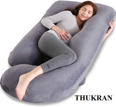 THUKRAN J Shape Polyester Fibre Solid Pregnancy Pillow Pack of 1(Grey)