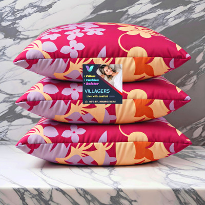 Jaipurlinen Polyester Fibre Sleeping Pillow Pack of 3 Abstract FLOWER(Pink)