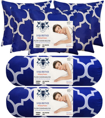 SANJU BROTHER 2 BOLESTER & 5 CUSHION Microfibre Abstract Bolster Pack of 7(Blue)