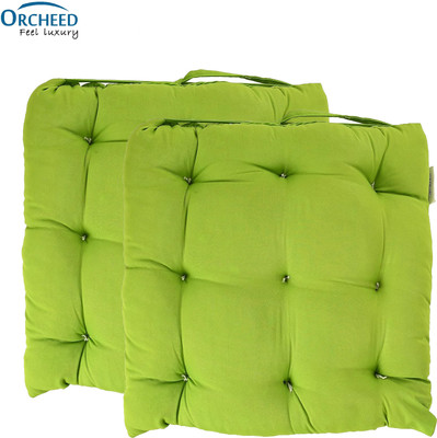 ORCHEED Square Chair Pads Cushion for Comfortable Sitting with Ties for Pooja, Dining Polyester Fibre Solid Chair Pad Pack of 2(Light Green)