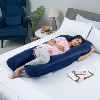 Wakefit U-Shape Memory Foam Solid Pregnancy Pillow Pack of 1(Dark Blue)