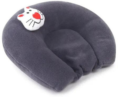 Little Sprout U-Shape Mustard Seeds, Polyester Fibre Solid Baby Pillow Pack of 1(Grey)