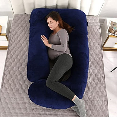 JoJo ultra soft j shaped pillow Polyester Fibre Solid Pregnancy Pillow Pack of 1(Dark Blue)