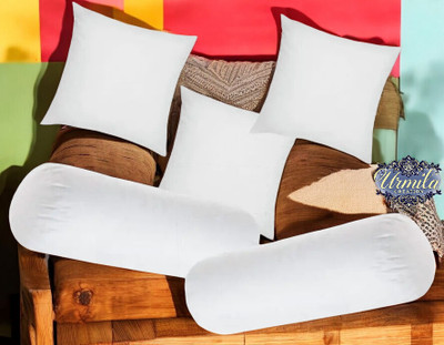 Urmila Creation Microfibre Bolster Pack of 5 Solid Diwan Set Of 3 Cushion & 2(White)