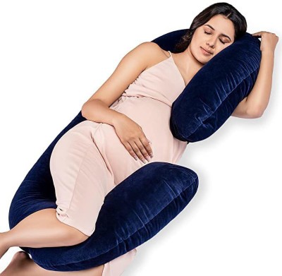 Angel Mommy Luxurious Imported Velvet C Shaped Microfibre Solid Pregnancy Pillow Pack of 1(Navy Blue)