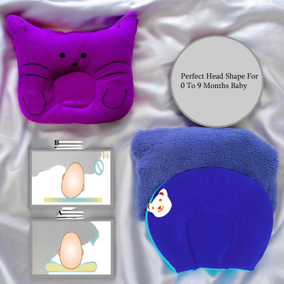 BabeDesk Microfibre Solid Baby Pillow Pack of 2(Purple & Blue)