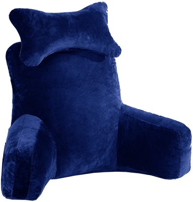 Coozly Backrest Cushion Rest Pillow with Detachable Neck Roll & Arms for Sitting Microfibre Solid Lumbar Pillow Pack of 1(Velvet-Navy)