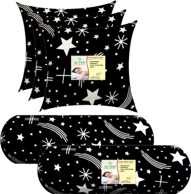 ACTOS 3 Cushion And 2 Microfibre Geometric Bolster Pack of 5(Black31)