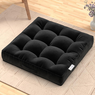 MY ARMOR Floor Cushions 40x40x8 Cm, Chair Cushions for Sitting | Microfibre Solid Floor Cushion Pack of 1(Black)