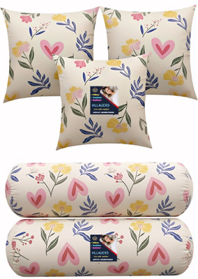 VILLAGERS Microfibre Bolster Pack of 5 Floral 3 Cushion and 2 Bolster(Multicolor)