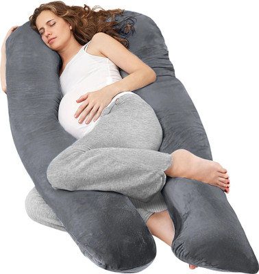 maatrikaa Microfibre Pregnancy Pillow Pack of 1 Solid U-Shaped Full Body Maternity Pillow for Back, Hip & Belly Support, Velvet Cover(Grey)