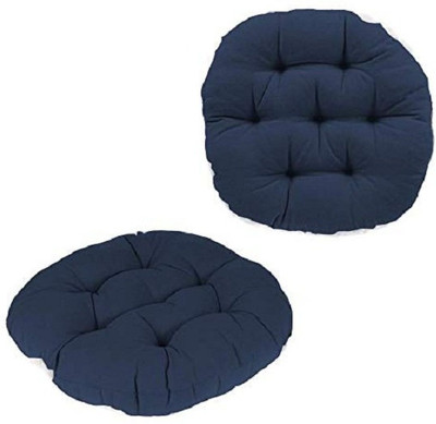 Fajal Cottan Udhyog Cotton Chair Pad Pack of 2 Solid Antique Round Chair Cushion Round Chairpad(D.BLUE)