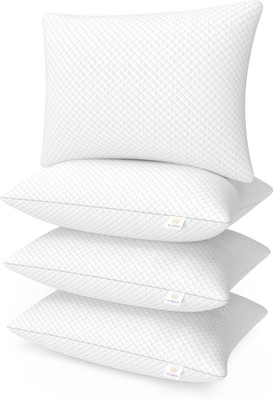 MY ARMOR Microfibre Solid Sleeping Pillow Pack of 4(White Bamboo Fabric)