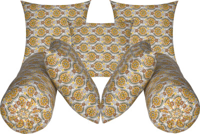 Swikon star Microfibre Bolster Pack of 7 Floral 5 Cushion And 2(Yellow8)