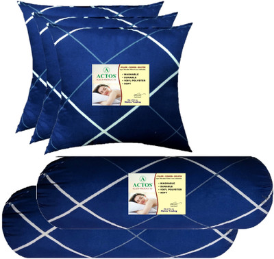 ACTOS 3 Cushion And 2 Microfibre Geometric Bolster Pack of 5(Blue, White30)