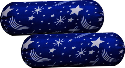 GKM Round Bolster Microfibre Abstract Bolster Pack of 2(Dark Blue, Multicolor1)