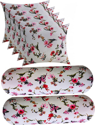 ACTOS Microfibre Cushion Pack of 7 Floral(White, Multicolor)