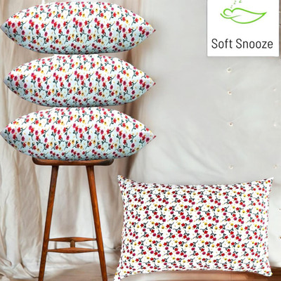 SOFT SNOOZE LUXURY Microfibre Floral Sleeping Pillow Pack of 4(White)