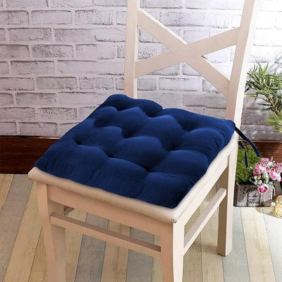 RAMESHTH Cotton Solid Chair Pad Pack of 1(Blue)