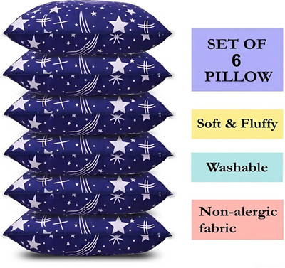 TWIROX LUXURY Polyester Fibre Abstract Sleeping Pillow Pack of 6(Blue)