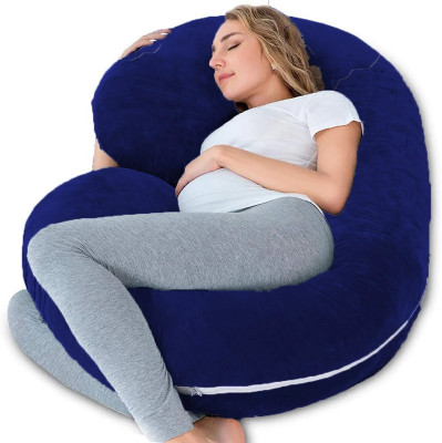 Mom's Moon Luxury Velvet C Shape Microfibre Solid Pregnancy Pillow Pack of 1(Dark Blue)