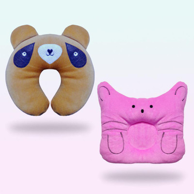 Momease Microfibre, Cotton Baby Pillow Pack of 2 Toons & Characters(Brown and Pink)