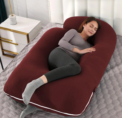 THUKRAN J Shape Microfibre Solid Pregnancy Pillow Pack of 1(WINE)