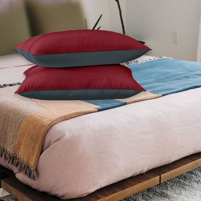 ADBENI HOME Microfibre Solid Sleeping Pillow Pack of 2(Grey-Maroon)