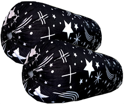 SANJU BROTHER Microfibre Abstract Bolster Pack of 2(Black)