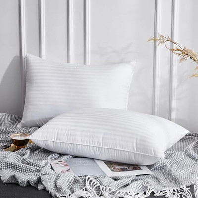 Seventh Heaven Microfibre Sleeping Pillow Pack of 2 Stripes Premium Comfort 3D Conjugated Microfiber Fiber Pillows set of 2 ( 16 x 24 in )(White)