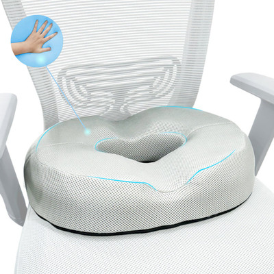 Sleepsia Donut Pillow – Tailbone Pain and Piles Relief Cushion for Office Chairs Memory Foam Solid Orthopaedic Pillow Pack of 1(Grey)