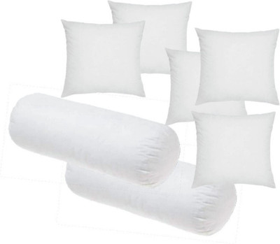 GTX Jaipur Diwan Set Of 5 Cushion & 2 Microfibre Solid Bolster Pack of 7(White)