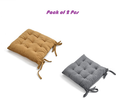 A CUBE LUXURY SOLUTIONS Polyester Fibre Solid Chair Pad Pack of 2(Beige, Grey)