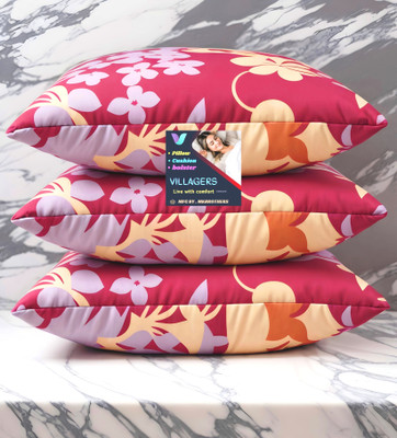 Jaipurlinen Polyester Fibre Sleeping Pillow Pack of 3 Abstract FLOWER(Pink)