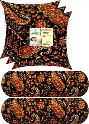 ACTOS Combo Set Of 3 Cushion And 2 Microfibre Floral Bolster Pack of 5(Black, Multicolor9)