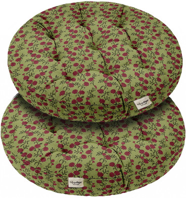 Vargottam Foam Floor Cushion Pack of 2 Floral Tufted Floor Seating Cushion(Wildberry Meadow)