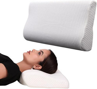 Faltomin Cervical Contour Memory Stomache / Side Sleepers / Anti-Snoring Memory Foam Solid Orthopaedic Pillow Pack of 1(White)