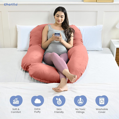 Mojo J SHAPE Polyester Fibre Solid Pregnancy Pillow Pack of 1(Camel)