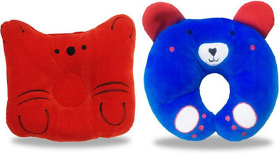 Ineffbale Cotton Baby Pillow Pack of 2 Animals(Red, Blue)