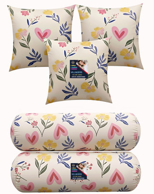 VILLAGERS Microfibre Bolster Pack of 5 Floral 3 Cushion and 2 Bolster(Multicolor)